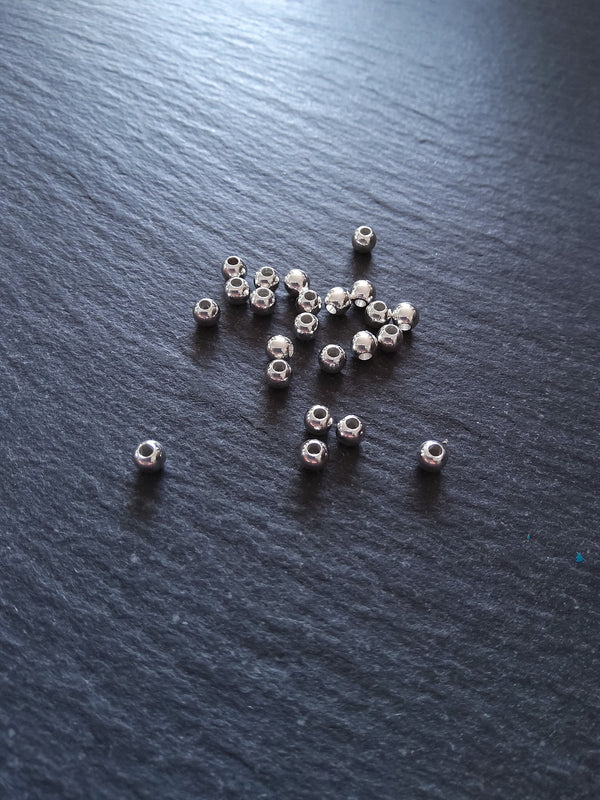 10 or 50 925 Sterling Silver Plated Solid Brass 4mm Smooth Round Ball Spacer Beads 1.2mm Hole