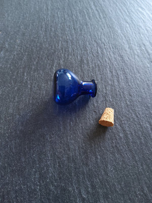 2 or 10 Little Glass Bottles Cobalt Blue Flat Bottom with Cork Stopper Size 27x21mm