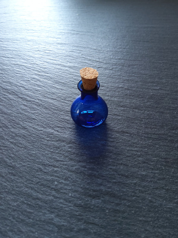 2 or 10 Little Glass Bottles Cobalt Blue Flat Bottom with Cork Stopper Size 27x21mm