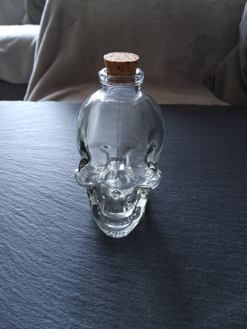 1 or 5 Large Clear Glass Skull Bottles with Cork Stopper 120ml Size 90x60mm (3.5"x2.4") - ContentedCatz