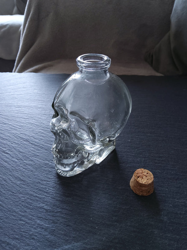 1 or 5 Large Clear Glass Skull Bottles with Cork Stopper 120ml Size 90x60mm (3.5"x2.4") - ContentedCatz