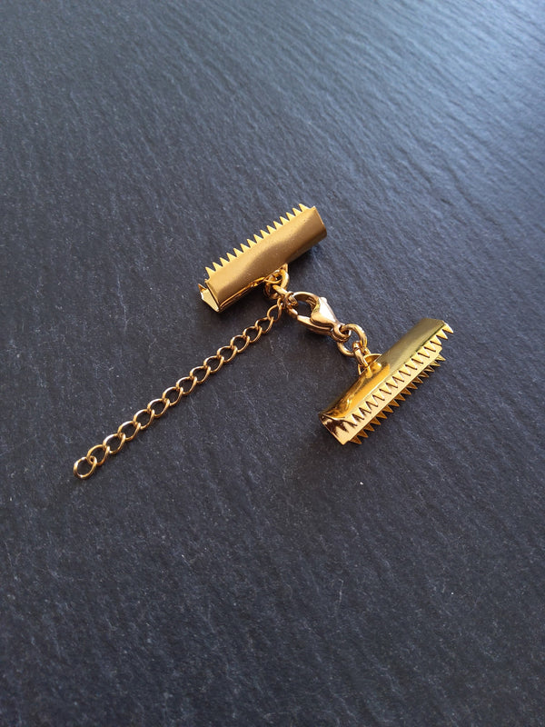 1 or 5 Gold Stainless Steel Crimp End Sets for 25mm (1 inch) Ribbon with Extender Chain