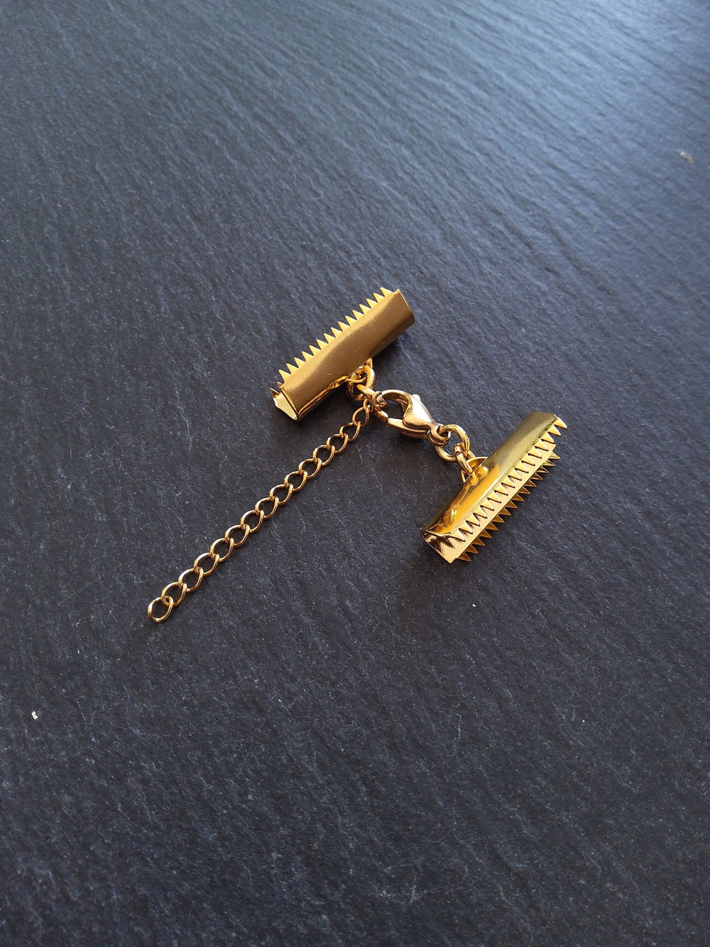 1 or 5 Gold Stainless Steel Crimp End Sets for 25mm (1 inch) Ribbon with Extender Chain