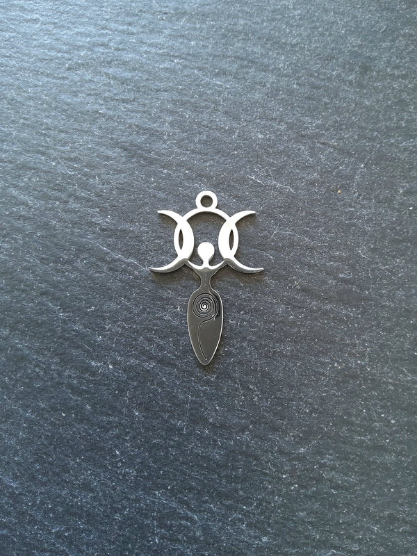 1 or 5 Stainless Steel Triple Moon Goddess Charms 30x20x1mm