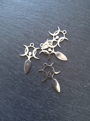 1 or 5 Stainless Steel Triple Moon Goddess Charms 30x20x1mm