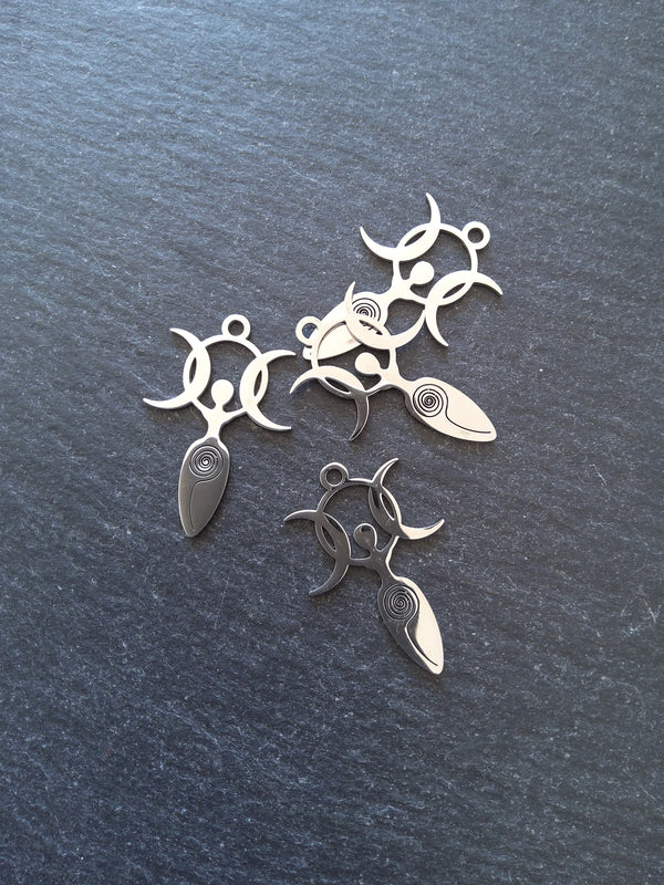 1 or 5 Stainless Steel Triple Moon Goddess Charms 30x20x1mm