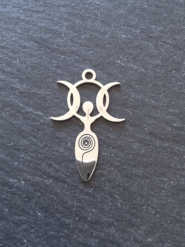 1 or 5 Stainless Steel Triple Moon Goddess Charms 30x20x1mm