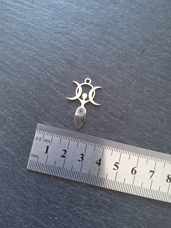 1 or 5 Stainless Steel Triple Moon Goddess Charms 30x20x1mm