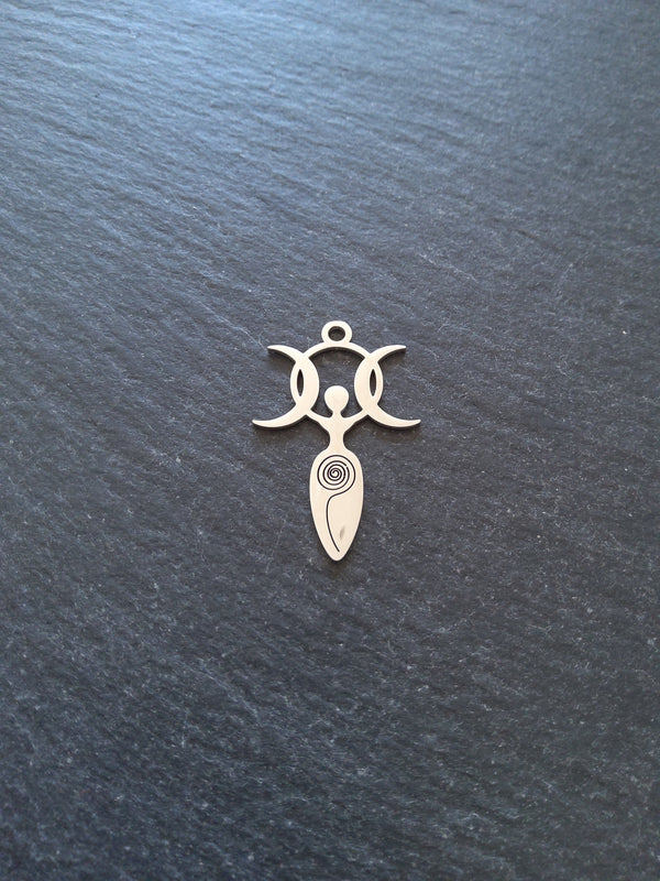1 or 5 Stainless Steel Triple Moon Goddess Charms 30x20x1mm
