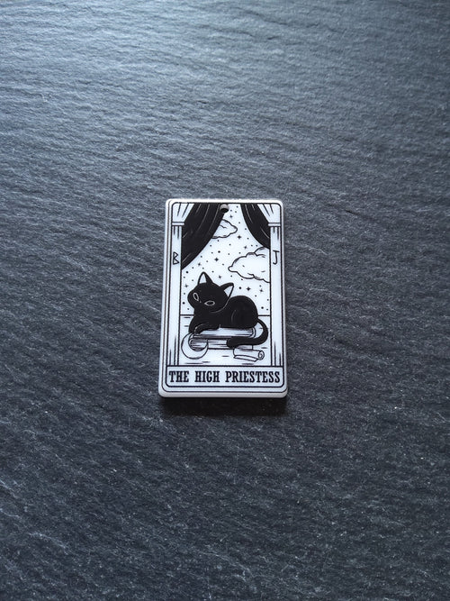 2 or 10 The High Priestess Cat Tarot Card Charms White & Black Resin 38x23mm