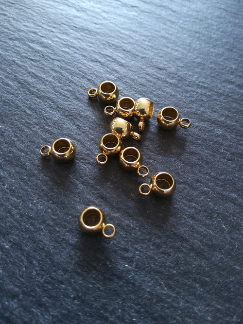 4 or 20 Bright Gold Stainless Steel 6mm Bail Beads Smooth Plain 9x6mm Hole: 3.5mm