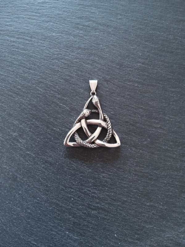 Large Triquetra Infinity Snake Pendant Stainless Steel 43x43mm