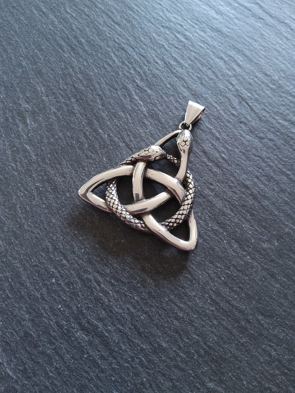 Large Triquetra Infinity Snake Pendant Stainless Steel 43x43mm