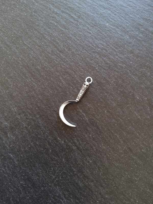 10 or 50 Sickle Charms Antique Silver Tone Metal Alloy 30x13mm