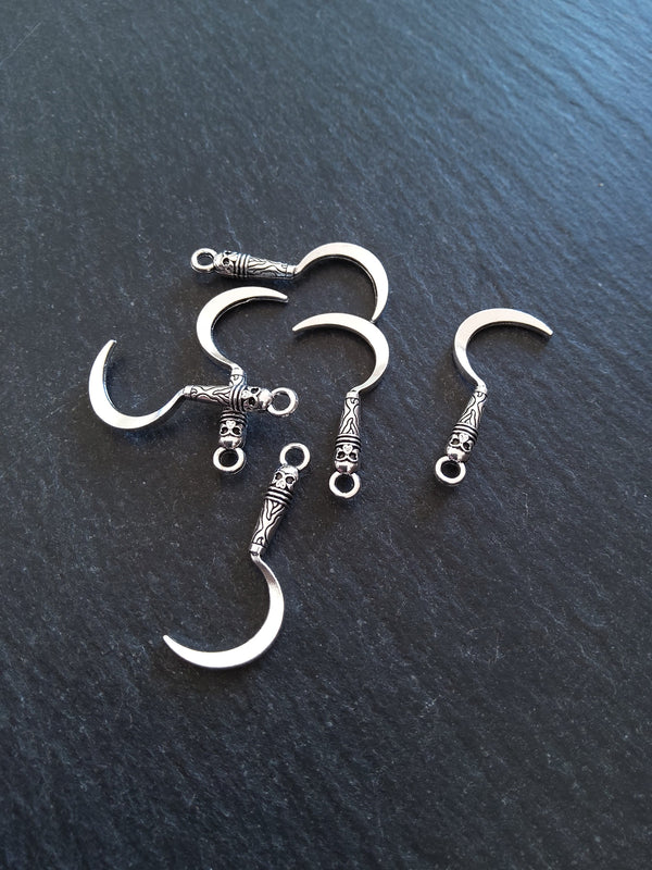 10 or 50 Sickle Charms Antique Silver Tone Metal Alloy 30x13mm
