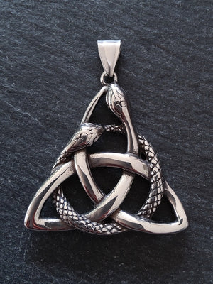 Large Triquetra Infinity Snake Pendant Stainless Steel 43x43mm