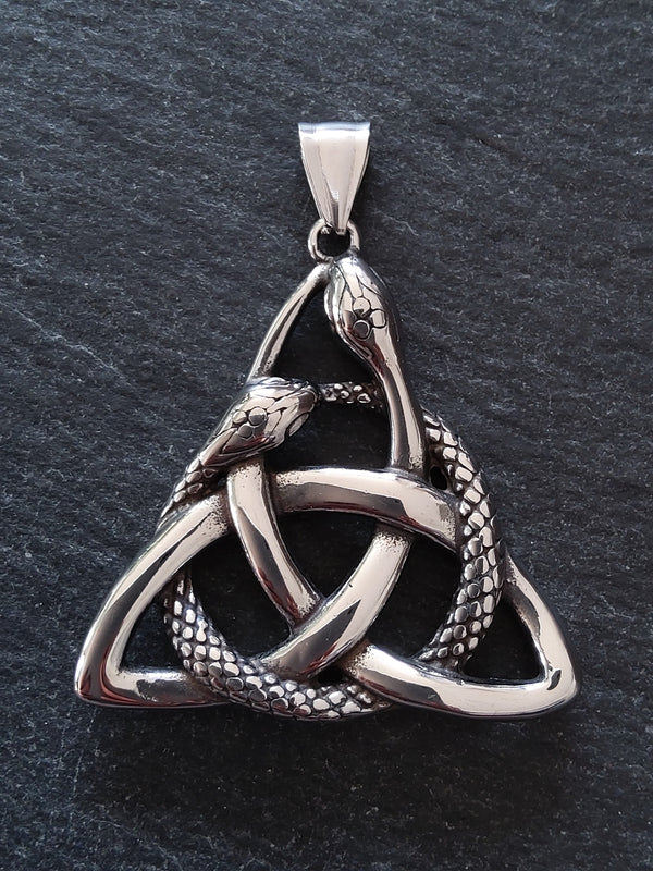 Large Triquetra Infinity Snake Pendant Stainless Steel 43x43mm