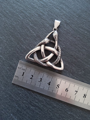 Large Triquetra Infinity Snake Pendant Stainless Steel 43x43mm