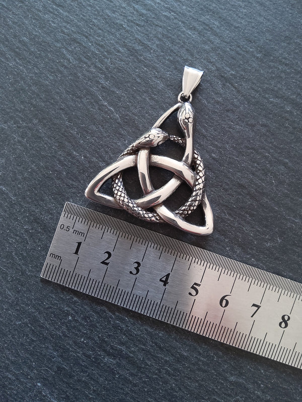 Large Triquetra Infinity Snake Pendant Stainless Steel 43x43mm