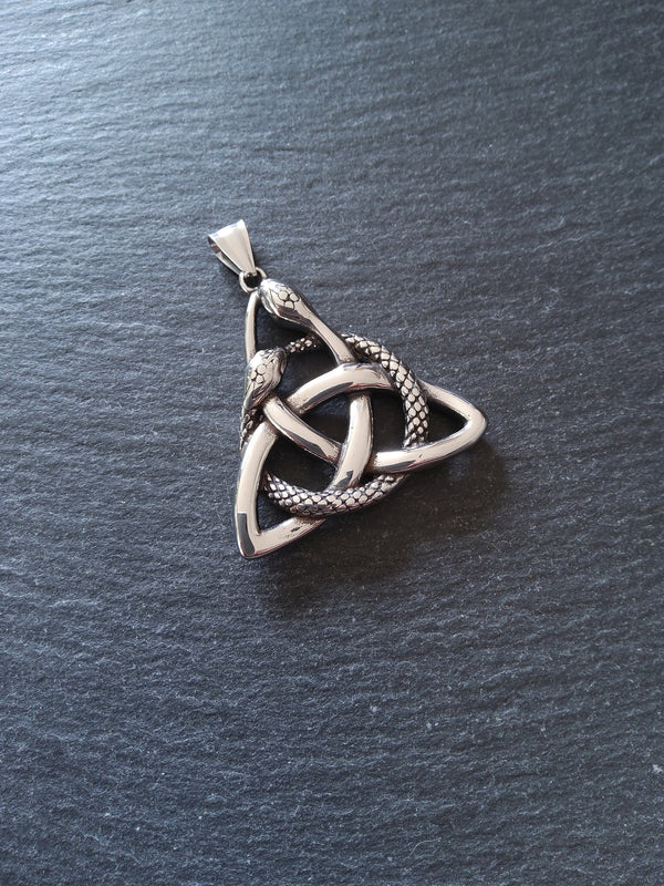 Large Triquetra Infinity Snake Pendant Stainless Steel 43x43mm