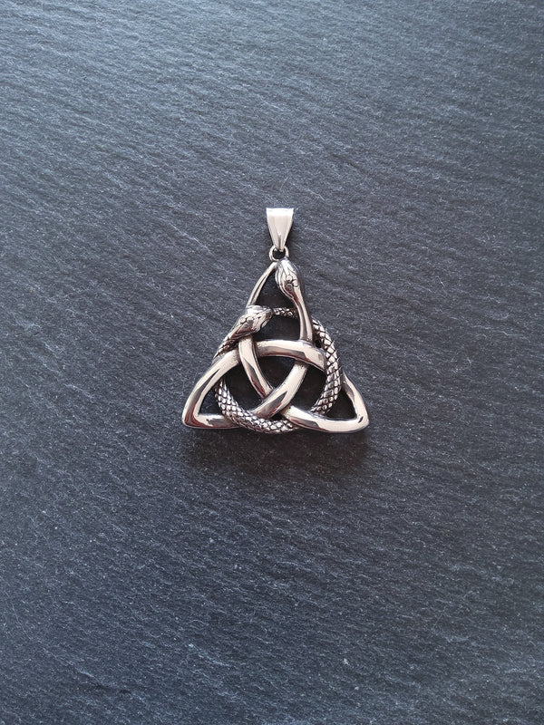 Large Triquetra Infinity Snake Pendant Stainless Steel 43x43mm