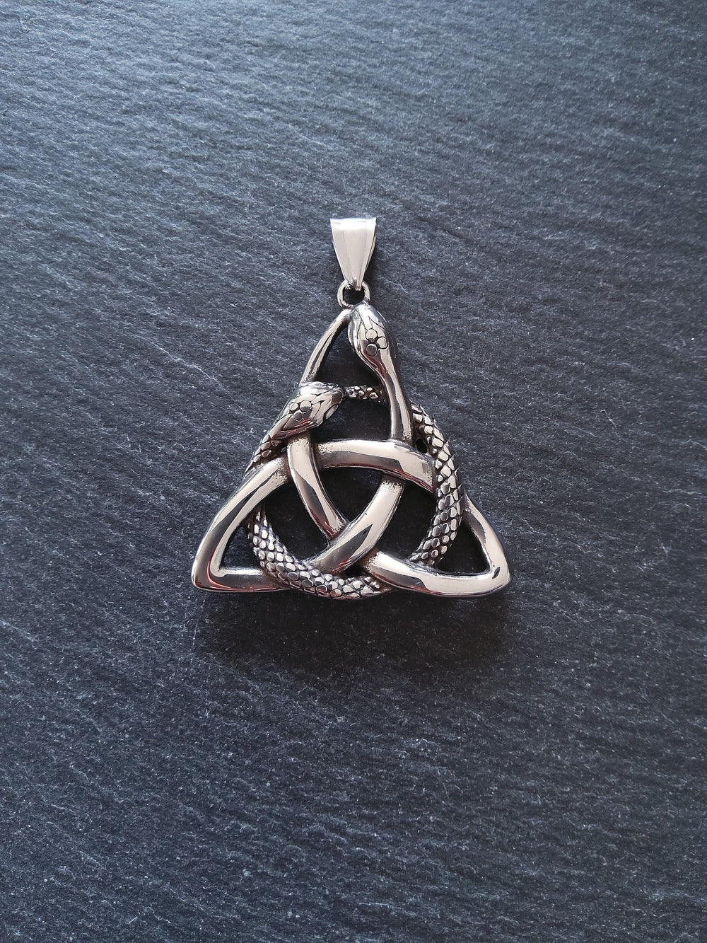 Large Triquetra Infinity Snake Pendant Stainless Steel 43x43mm