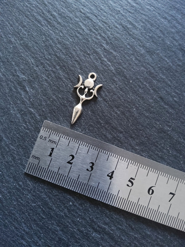 6 or 30 Triple Moon Goddess Charms Silver Tone Alloy 27x13mm