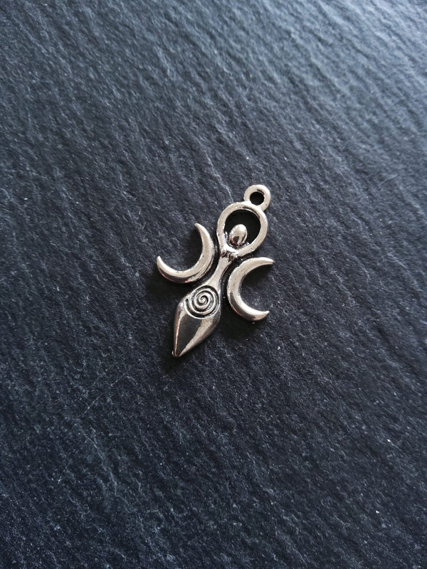6 or 30 Triple Moon Spiral Goddess Charms Silver Tone Alloy 27x17mm - ContentedCatz