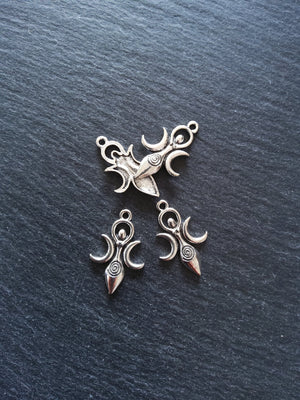6 or 30 Triple Moon Spiral Goddess Charms Silver Tone Alloy 27x17mm - ContentedCatz