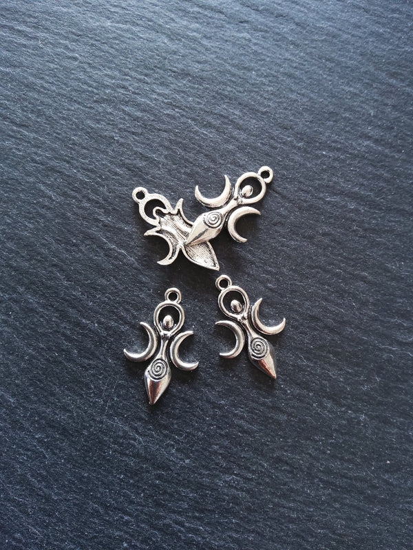 6 or 30 Triple Moon Spiral Goddess Charms Silver Tone Alloy 27x17mm - ContentedCatz