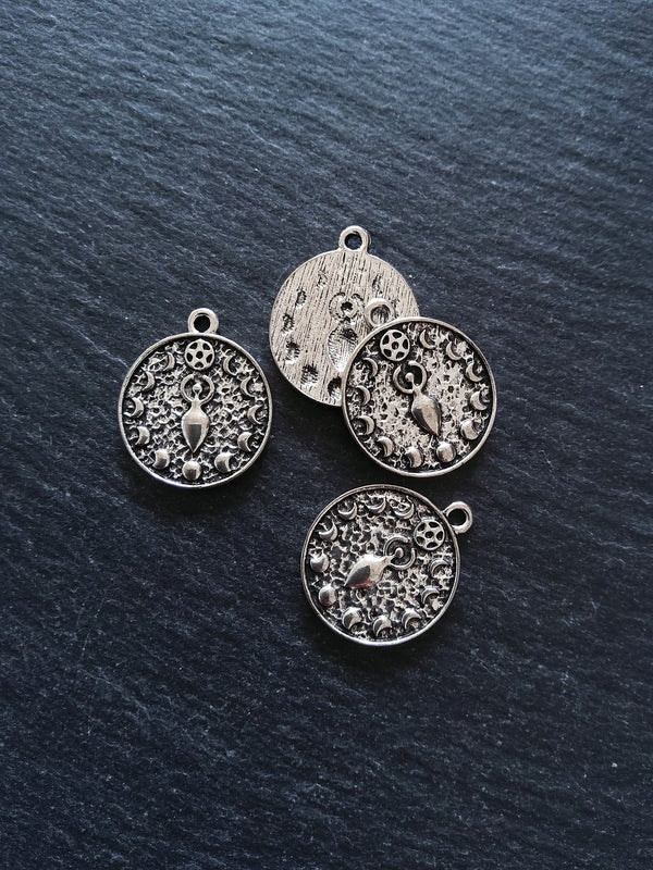 4 or 20 Phases of the Moon Goddess Charms Silver Tone Alloy 24x20mm
