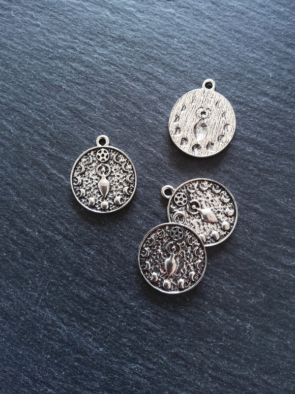 4 or 20 Phases of the Moon Goddess Charms Silver Tone Alloy 24x20mm