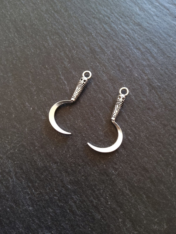 10 or 50 Sickle Charms Antique Silver Tone Metal Alloy 30x13mm