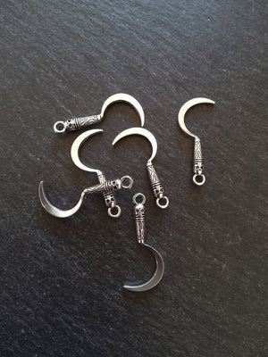 10 or 50 Sickle Charms Antique Silver Tone Metal Alloy 30x13mm