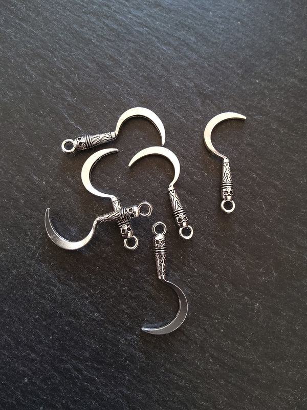 10 or 50 Sickle Charms Antique Silver Tone Metal Alloy 30x13mm