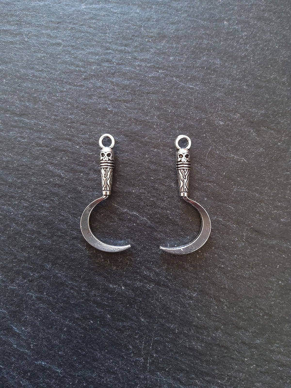 10 or 50 Sickle Charms Antique Silver Tone Metal Alloy 30x13mm