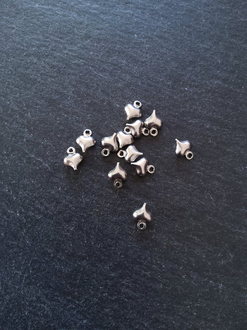 20 or 100 Stainless Steel Tiny Heart Charms Silver Tone 9x6x3mm