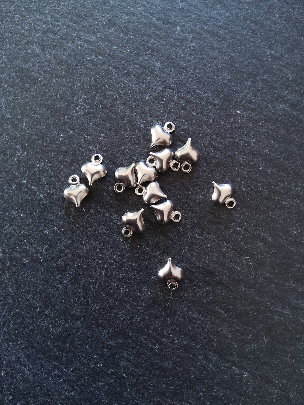 20 or 100 Stainless Steel Tiny Heart Charms Silver Tone 9x6x3mm