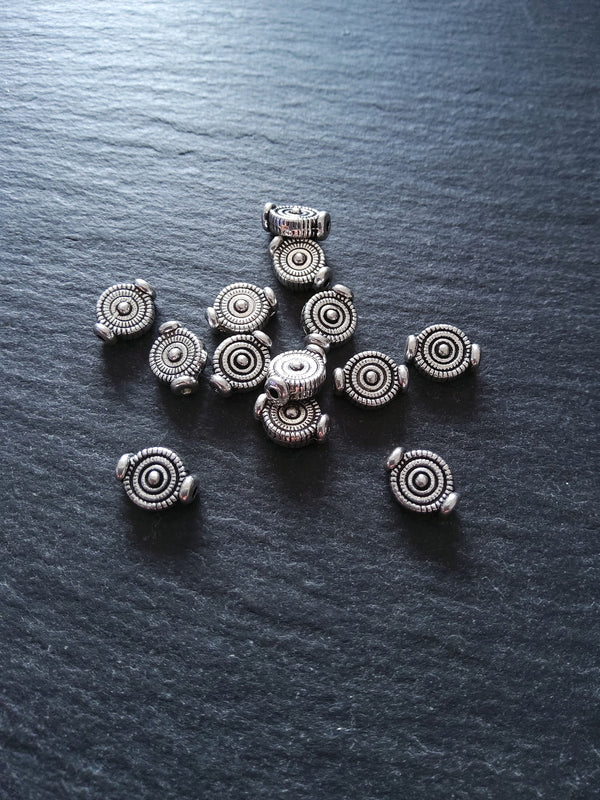 20 or 100 Silver Tone 7.5mm Circle Design Flattened Rounded Spacer Beads 10x7.5x4mm