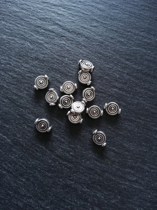 20 or 100 Silver Tone 7.5mm Circle Design Flattened Rounded Spacer Beads 10x7.5x4mm
