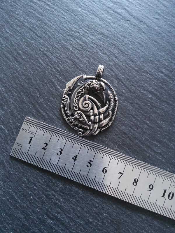 Large Norse Raven Pendant Pendant Stainless Steel 48x38mm - ContentedCatz
