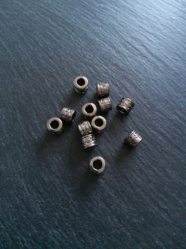 10 or 50 Gunmetal Tone 9mm Column Spacer Beads Scroll Design 9x7mm Large Hole: 5mm