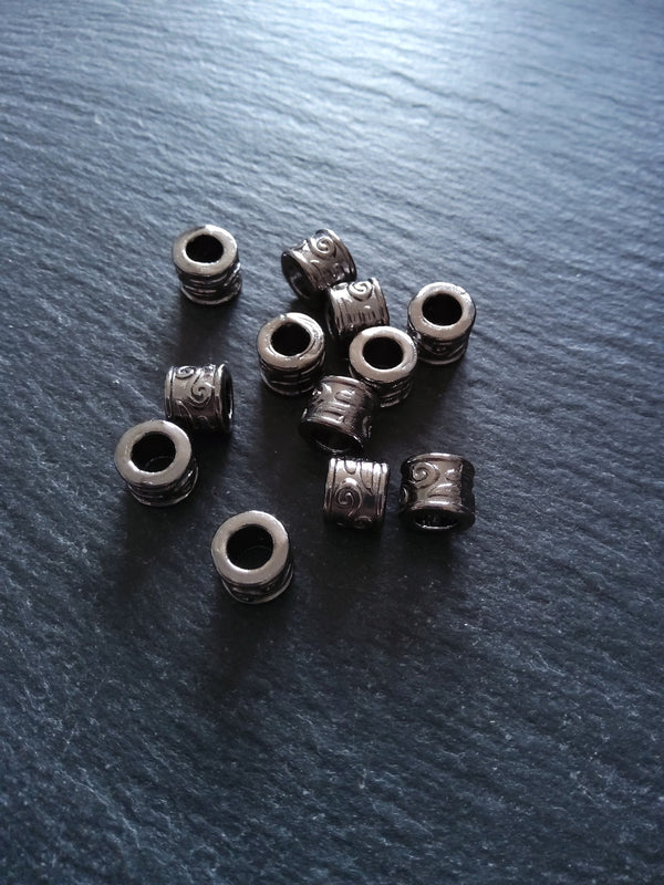 10 or 50 Gunmetal Tone 9mm Column Spacer Beads Scroll Design 9x7mm Large Hole: 5mm