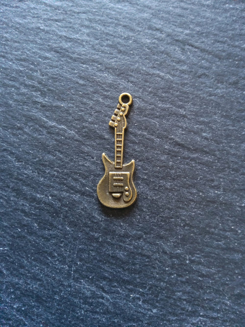 20 or 100 Guitar Charms Antique Bronze Tone Alloy 31x11x2mm