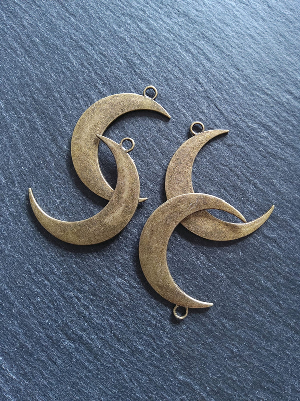 2 or 10 Antique Bronze Tone Crescent Moon Pendants 43x32x2mm - ContentedCatz