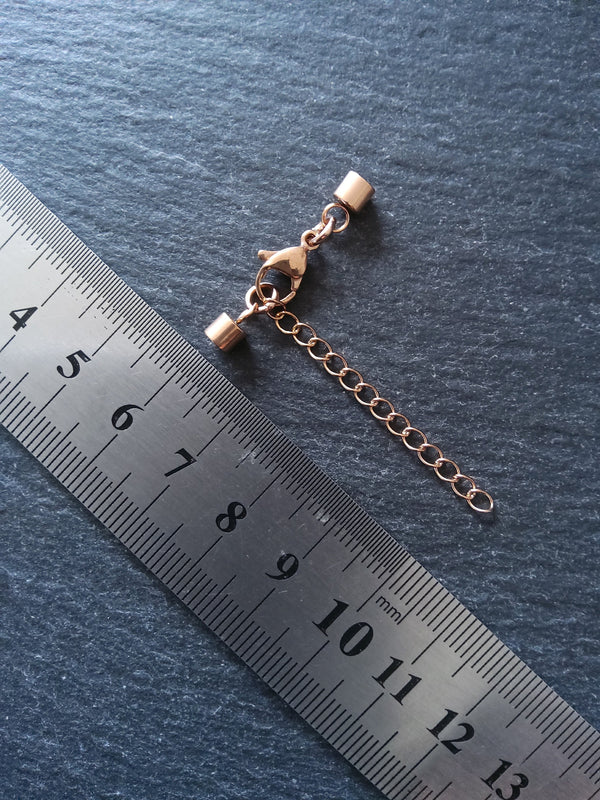 Rose Gold Stainless Steel End Cap Sets for 3mm Cord with Extender Chain (3.5mm caps)