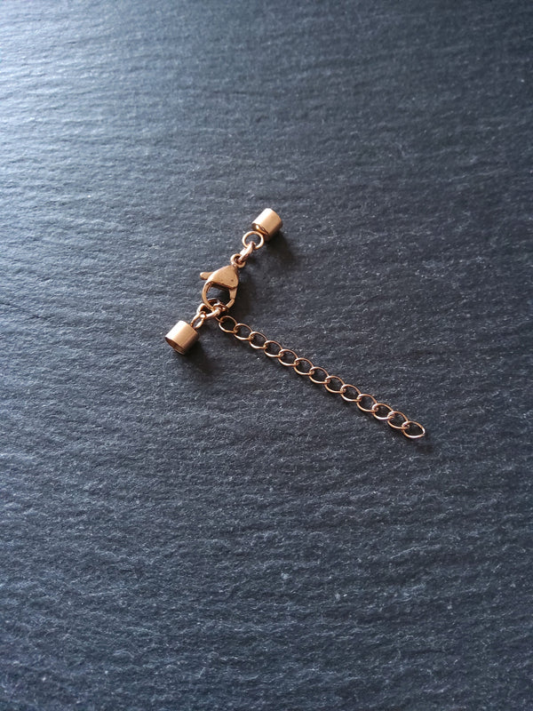 Rose Gold Stainless Steel End Cap Sets for 3mm Cord with Extender Chain (3.5mm caps)