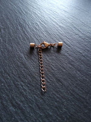 Rose Gold Stainless Steel End Cap Sets for 3mm Cord with Extender Chain (3.5mm caps)