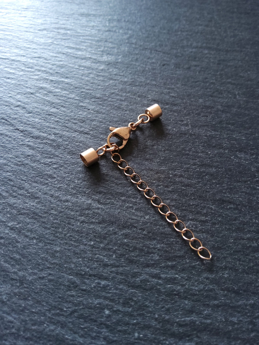 Rose Gold Stainless Steel End Cap Sets for 3mm Cord with Extender Chain (3.5mm caps)