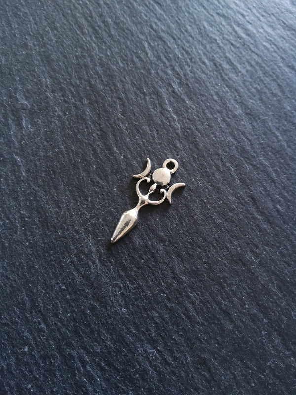 6 or 30 Triple Moon Goddess Charms Silver Tone Alloy 27x13mm